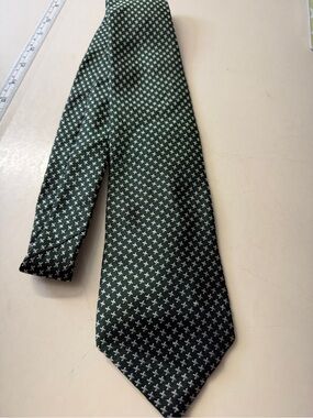 Brooks Dark Green Silk Tie with Small White Cross Motif